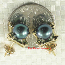 Load image into Gallery viewer, Solid 14k Yellow Gold Square Four Hearts Black Cultured Pearl Stud Earrings