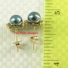 Load image into Gallery viewer, Solid 14k Yellow Gold Square Four Hearts Black Cultured Pearl Stud Earrings