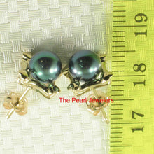 Load image into Gallery viewer, Solid 14k Yellow Gold Square Four Hearts Black Cultured Pearl Stud Earrings