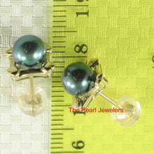 Load image into Gallery viewer, Solid 14k Yellow Gold Square Four Hearts Black Cultured Pearl Stud Earrings