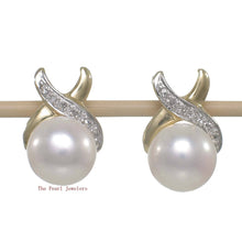 Load image into Gallery viewer, Solid 14k Yellow Gold X-Design Diamond &amp; White Cultured Pearl Stud Earrings