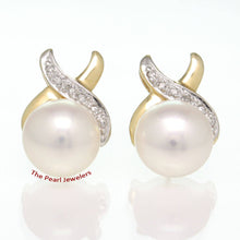Load image into Gallery viewer, Solid 14k Yellow Gold X-Design Diamond &amp; White Cultured Pearl Stud Earrings