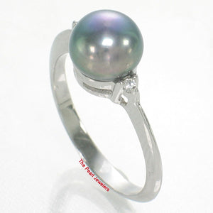 Solid Silver .925 Black Pearl CZ Accent Ring