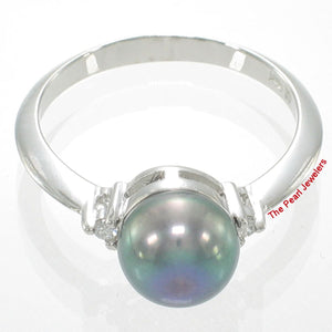 Solid Silver .925 Black Pearl CZ Accent Ring