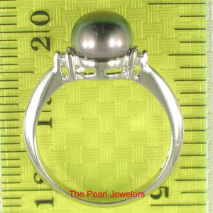 Solid Silver .925 Black Pearl CZ Accent Ring