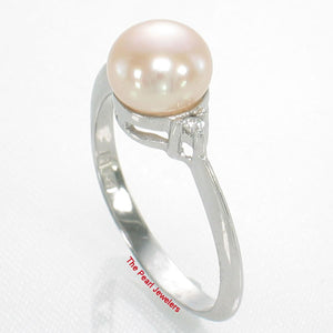 Solid Silver .925 Pink-Peach Pearl CZ Accent Ring