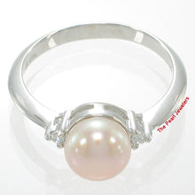 Load image into Gallery viewer, Solid Silver .925 Pink-Peach Pearl CZ Accent Ring