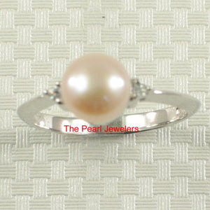 Solid Silver .925 Pink-Peach Pearl CZ Accent Ring