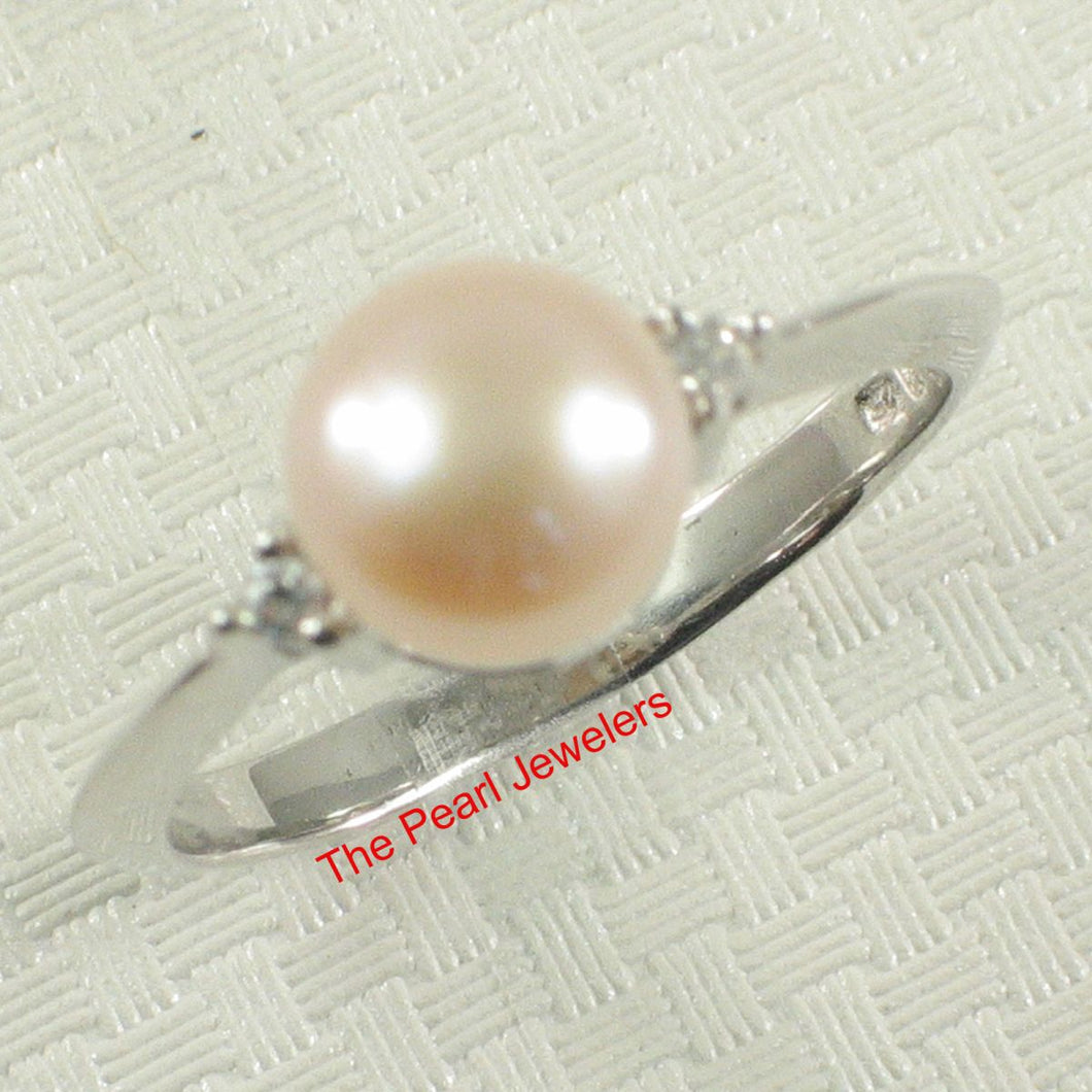 Solid Silver .925 Pink-Peach Pearl CZ Accent Ring
