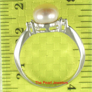 Solid Silver .925 Pink-Peach Pearl CZ Accent Ring