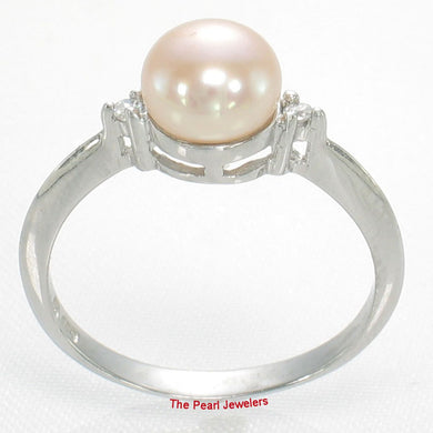 Solid Silver .925 Pink-Peach Pearl CZ Accent Ring