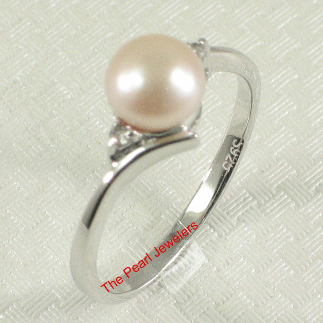 Solid Silver .925 Pink Pearl CZ Accent Ring