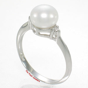 Solid Silver .925 White Pearl CZ Accent Ring