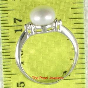 Solid Silver .925 White Pearl CZ Accent Ring