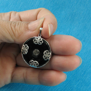 Solid Sterling Silver 925 Butterflies Black Onyx Pendant