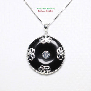 Solid Sterling Silver 925 Butterflies Black Onyx Pendant