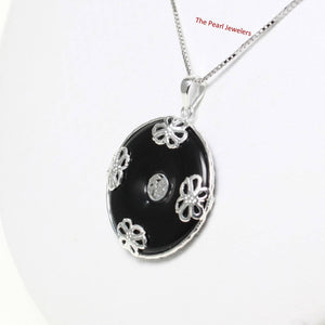 Solid Sterling Silver 925 Butterflies Black Onyx Pendant