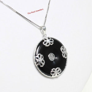 Solid Sterling Silver 925 Butterflies Black Onyx Pendant