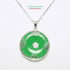 Solid Sterling Silver 925 Butterflies Green Jade Pendant