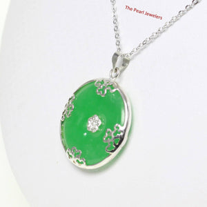 Solid Sterling Silver 925 Butterflies Green Jade Pendant