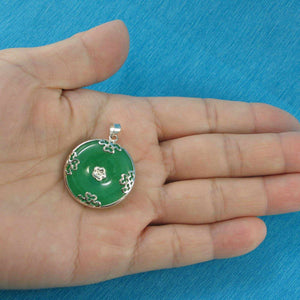 Solid Sterling Silver 925 Butterflies Green Jade Pendant