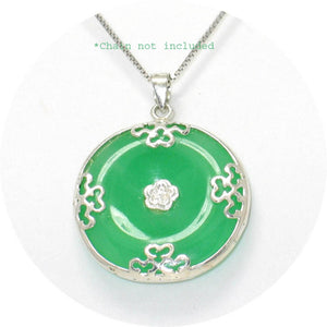 Solid Sterling Silver 925 Butterflies Green Jade Pendant