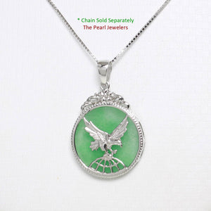 Solid Sterling Silver 925 Eagle Green Jade Pendant