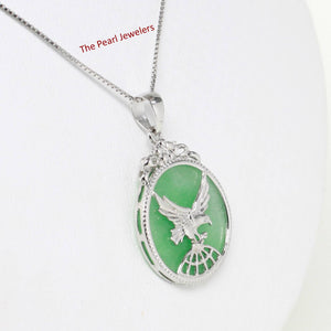 Solid Sterling Silver 925 Eagle Green Jade Pendant