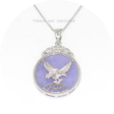Solid Sterling Silver 925 Eagle Lavender Jade Pendant