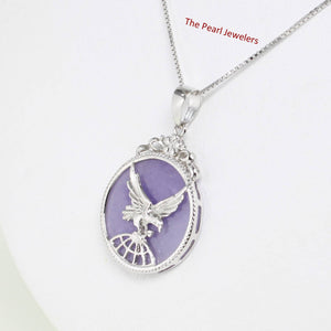 Solid Sterling Silver 925 Eagle Lavender Jade Pendant