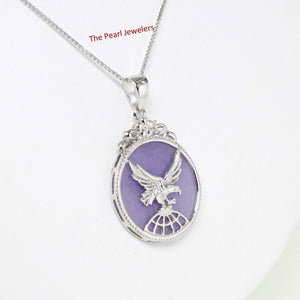 Solid Sterling Silver 925 Eagle Lavender Jade Pendant