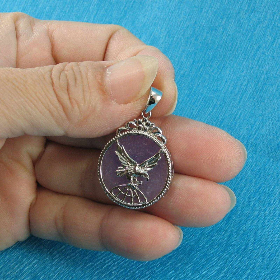 Solid Sterling Silver 925 Eagle Lavender Jade Pendant