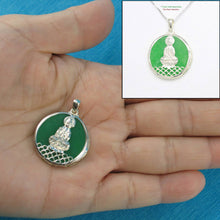 Load image into Gallery viewer, Solid Sterling Silver 925 Kuan Yin Green Jade Pendant