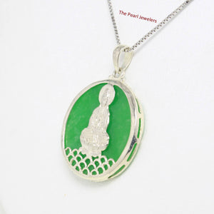 Solid Sterling Silver 925 Kuan Yin Green Jade Pendant