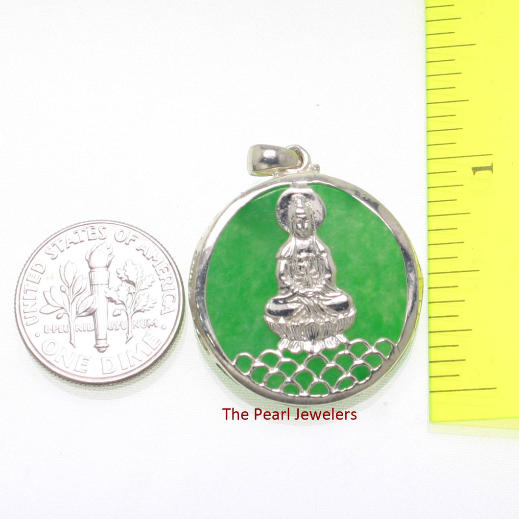 Solid Sterling Silver 925 Kuan Yin Green Jade Pendant