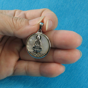 Solid Sterling Silver 925 Kuan Yin Mother of Pearl Pendant