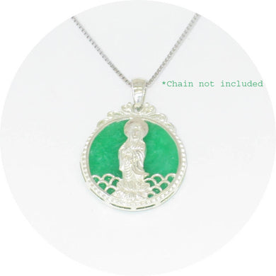 Solid Sterling Silver 925 Yuan Yin Green Jade Pendant