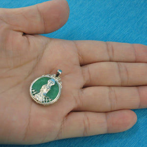 Solid Sterling Silver 925 Yuan Yin Green Jade Pendant