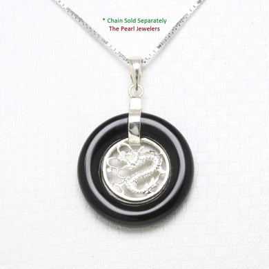 Solid Sterling Silver Dragon Black Onyx Pendant
