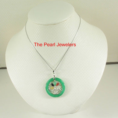 Solid Sterling Silver Multi-Color Flower Basket Green Jade Pendant