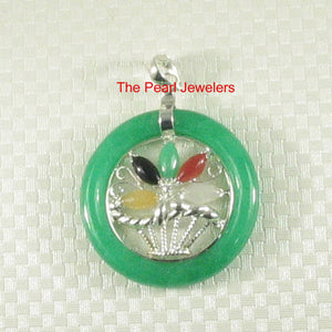 Solid Sterling Silver Multi-Color Flower Basket Green Jade Pendant