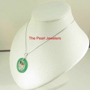 Solid Sterling Silver Multi-Color Flower Basket Green Jade Pendant