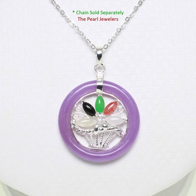 Solid Sterling Silver Multi-Color Flower Basket Lavender Jade Pendant