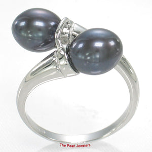 Solid Sterling Silver .925 Twin AAA Black Cultured Pearl Cocktail Ring