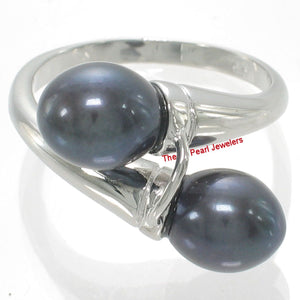Solid Sterling Silver .925 Twin AAA Black Cultured Pearl Cocktail Ring