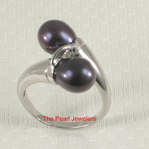 Solid Sterling Silver .925 Twin AAA Black Cultured Pearl Cocktail Ring