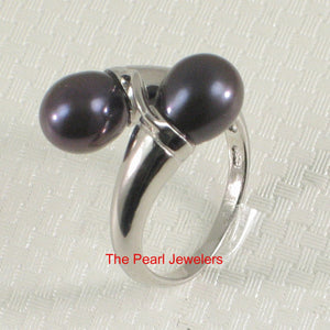 Solid Sterling Silver .925 Twin AAA Black Cultured Pearl Cocktail Ring