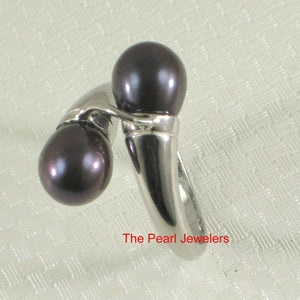 Solid Sterling Silver .925 Twin AAA Black Cultured Pearl Cocktail Ring