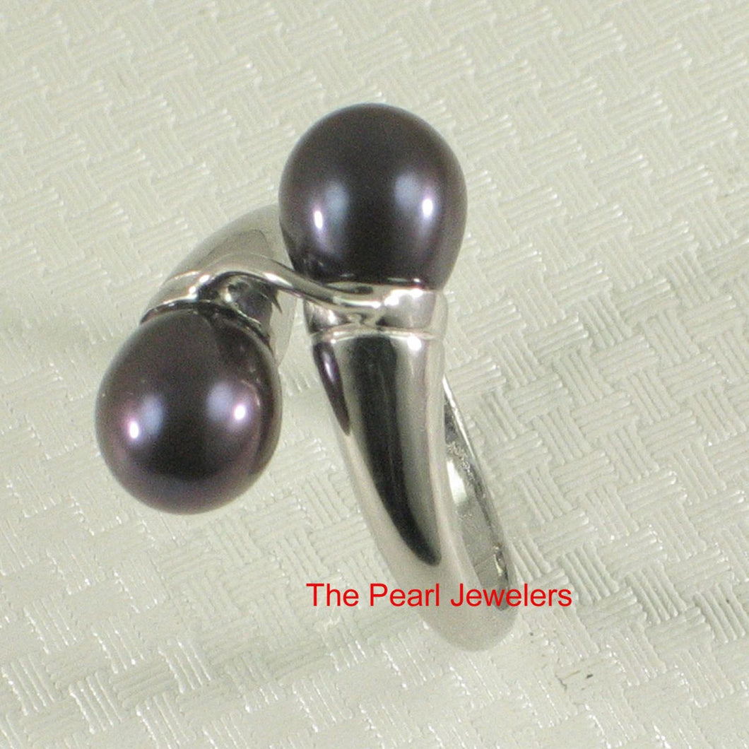 Solid Sterling Silver .925 Twin AAA Black Cultured Pearl Cocktail Ring