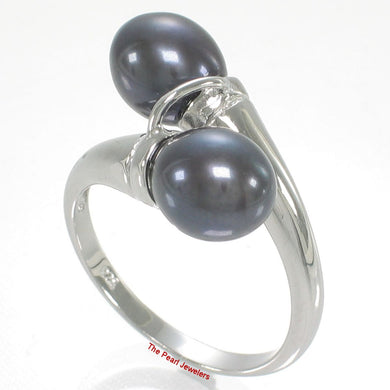 Solid Sterling Silver .925 Twin AAA Black Cultured Pearl Cocktail Ring